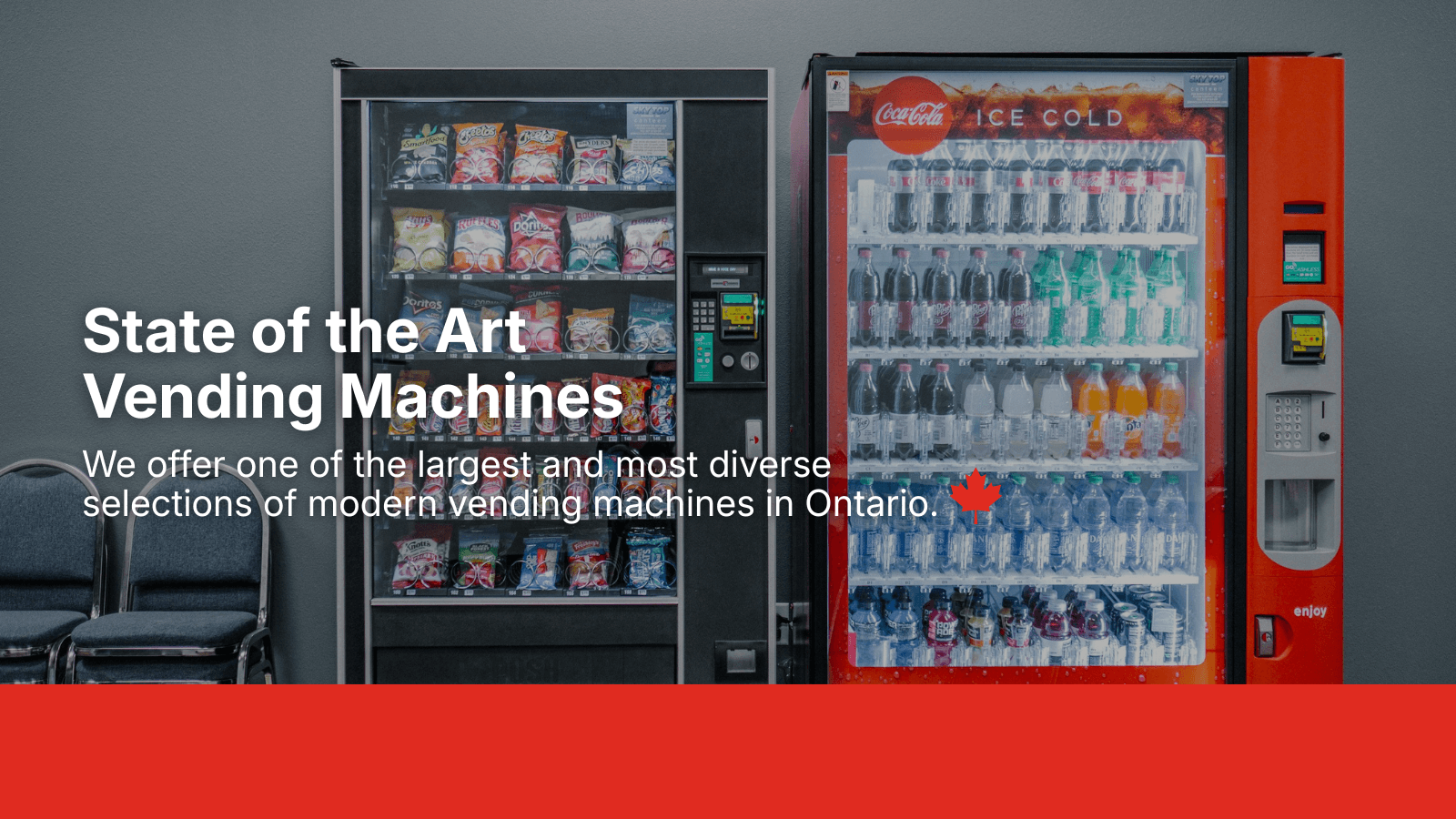 Snack vending machine and Coca Cola drink vending machine side by side in a commercial space, highlighting Enroute Vending modern machine options.