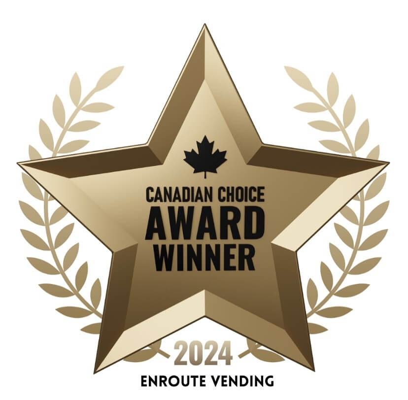 Gold star badge displaying Canadian Choice Award Winner 2024 – Enroute Vending.